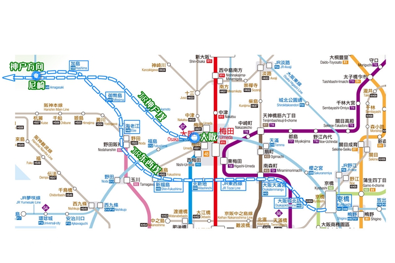 (图片来源:西日本旅客铁道株式会社)乘坐地铁到梅田,西梅田,东梅田站