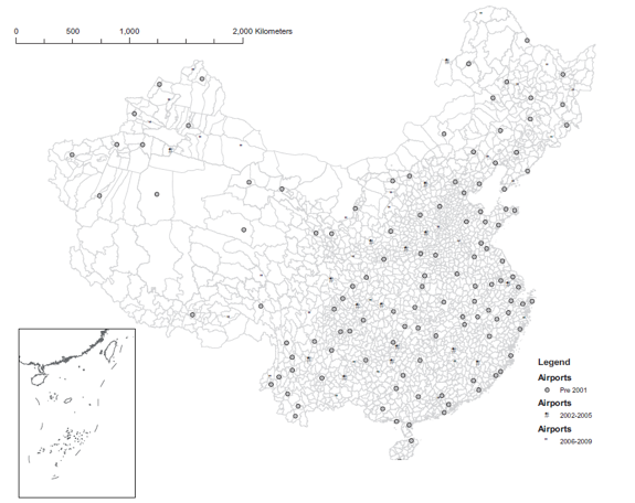 图为中国机场建设空间分布图