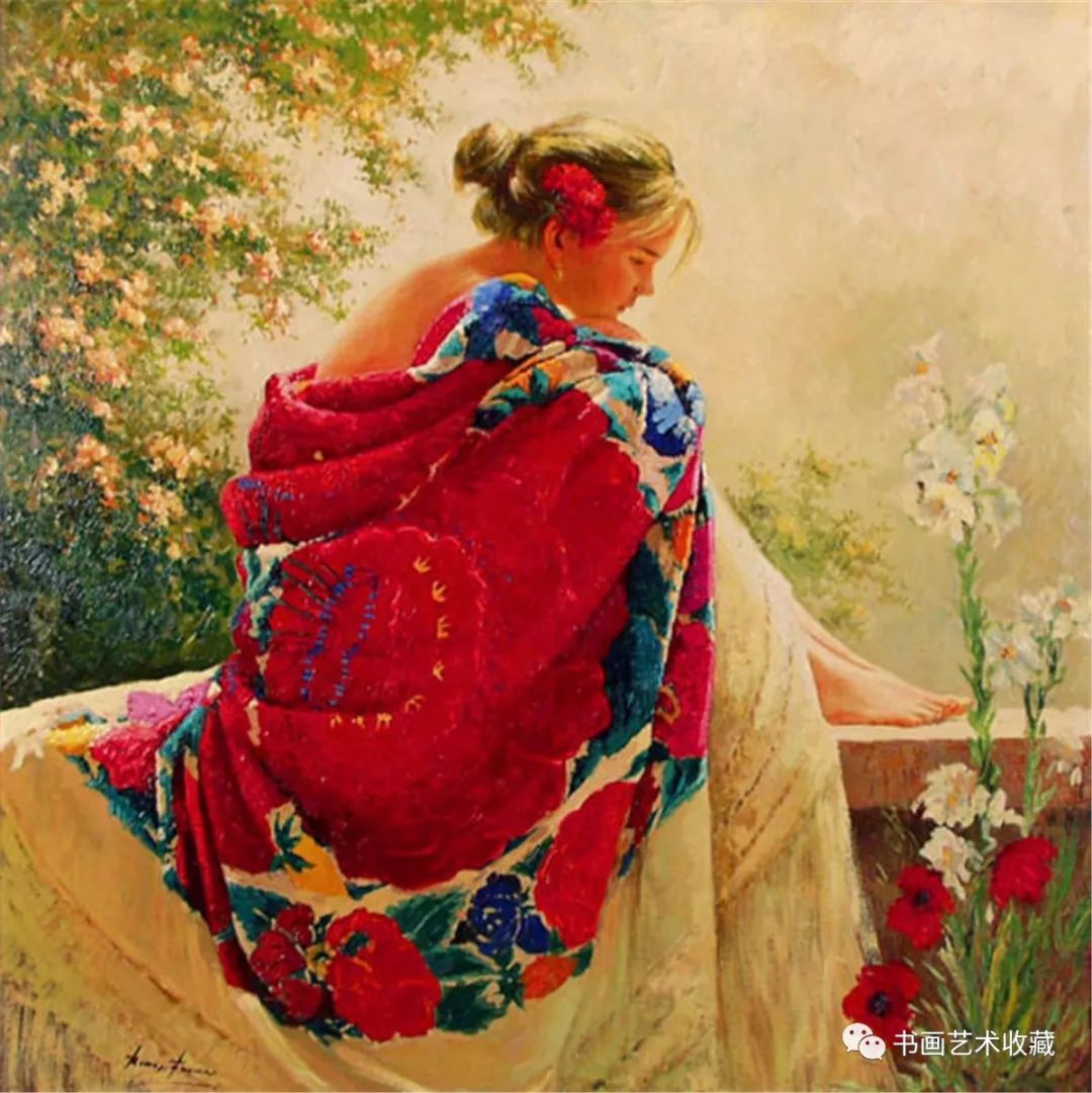 的绘画充满光和色,是典型的地中海风格,他的作品采用华丽密集的鲜花和