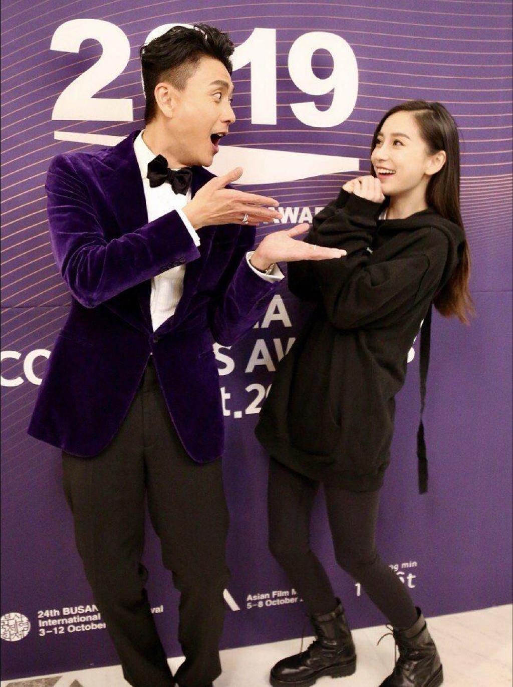 angelababy和帅哥合影,7年后男生一如既往的帅气,杨颖变化好大