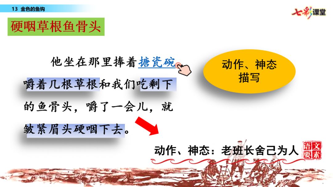 送统编语文六年级下册四单元13课金色的鱼钩教学视频知识点图文讲解