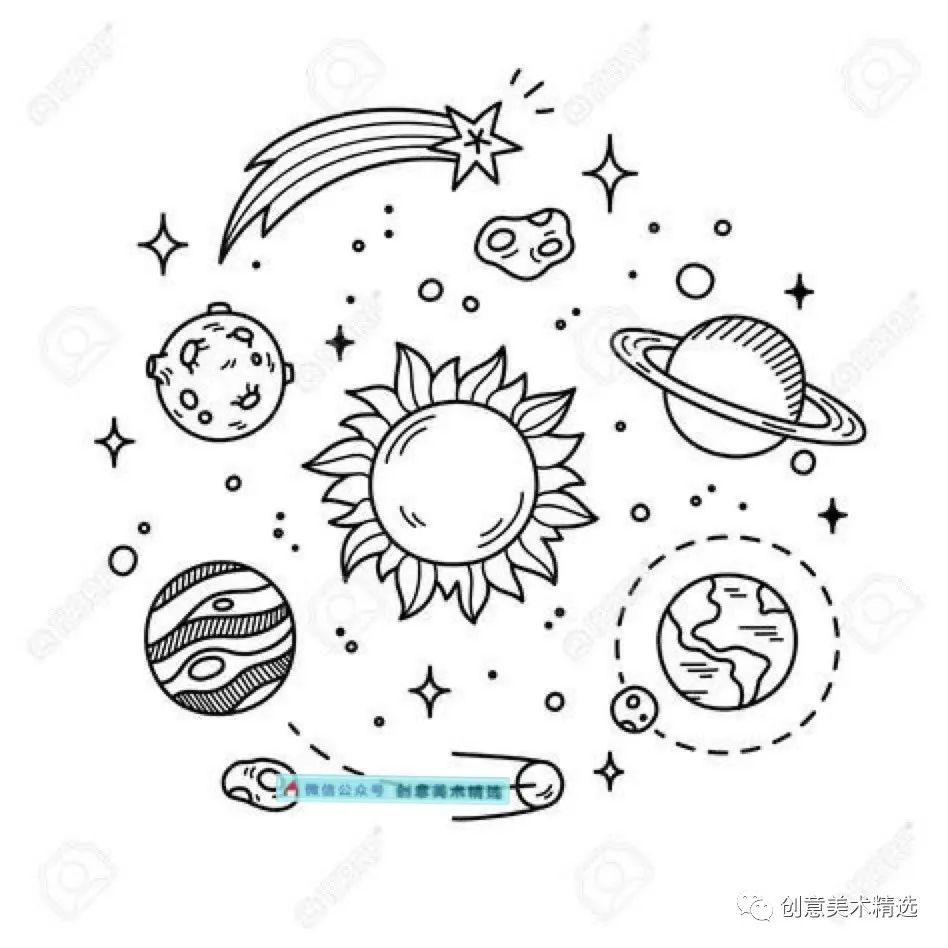300个探索太空主题简笔画手账元素拯救画科幻画缺灵感的你