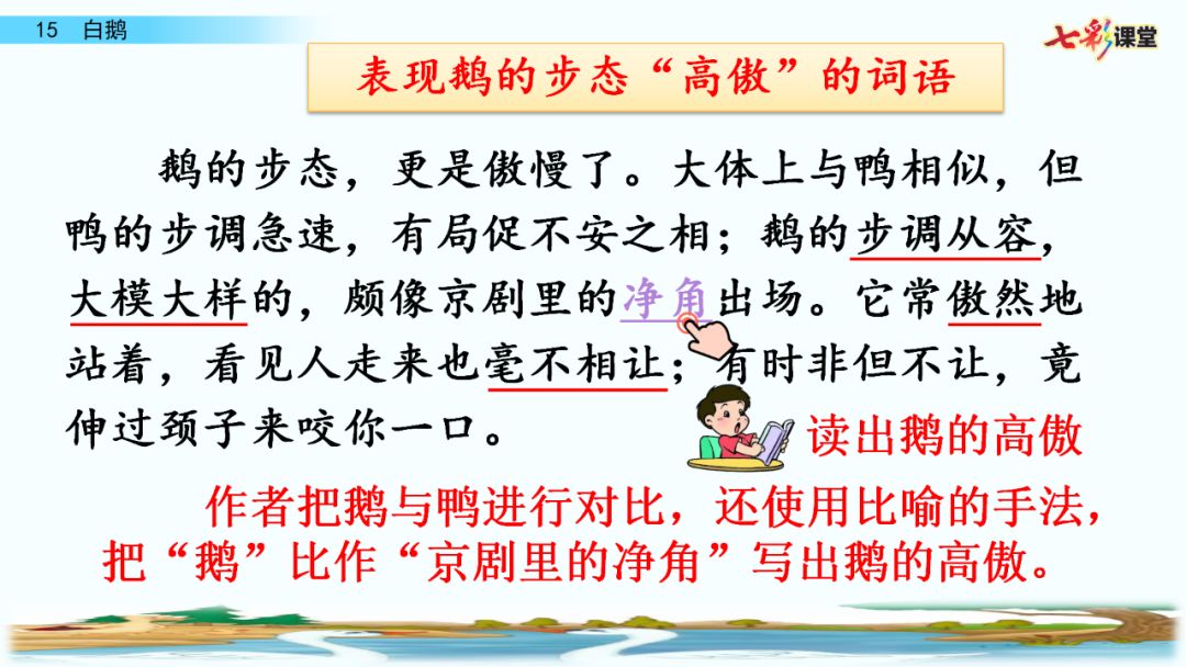 送統編版語文四年級下冊四單元課文15課白鵝教學視頻圖文講解同步練習