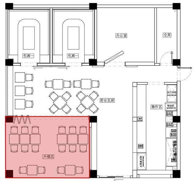 平面图因为空间平方数有170平方,所以设置了"假外摆"的区域,营造出一