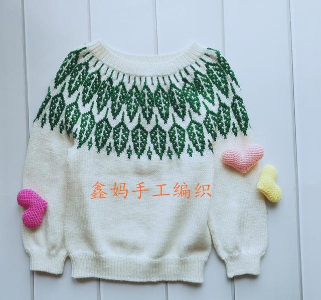 鑫妈手工编织绿叶套头毛衣有详细织法