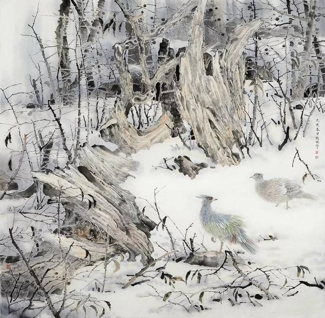 浙江画院刘刚工笔花鸟画作品