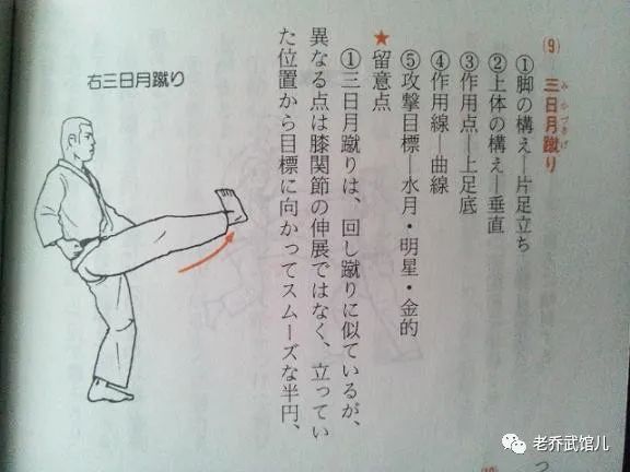 三日月蹴り日本极真空手道的特色腿法,因造成的伤痕呈月牙形而得名.
