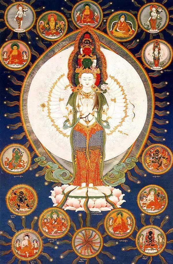 5,四臂观音(跏趺而坐,中间双手合十,外左手持莲花,外右手持念珠):6