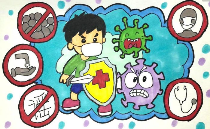 家庭防疫集结号绘画图片