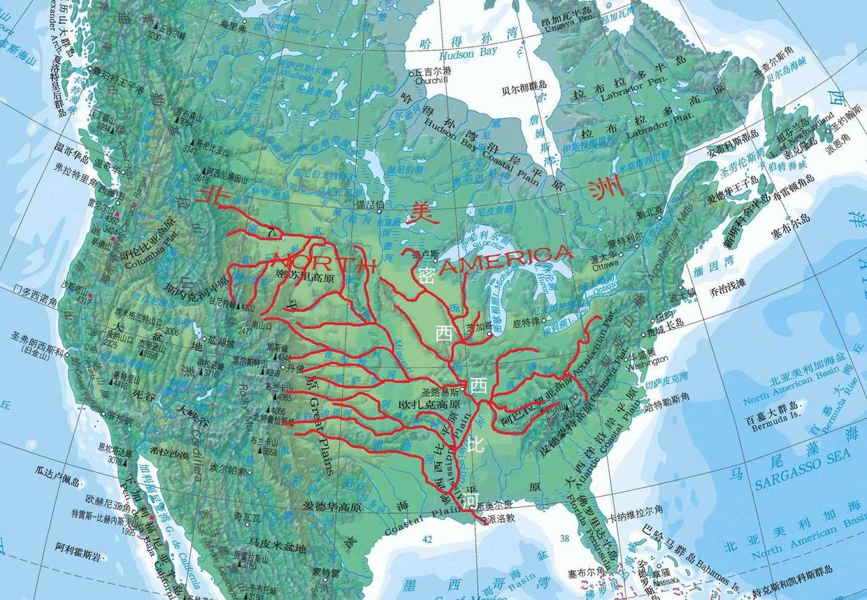 美洲河流分布图图片
