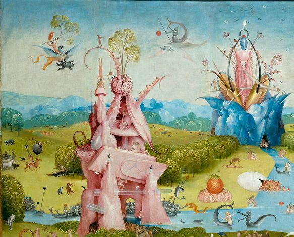 博斯《人间乐园》中"人间"局部还有这页小男孩在追赶拿走自己背包的多