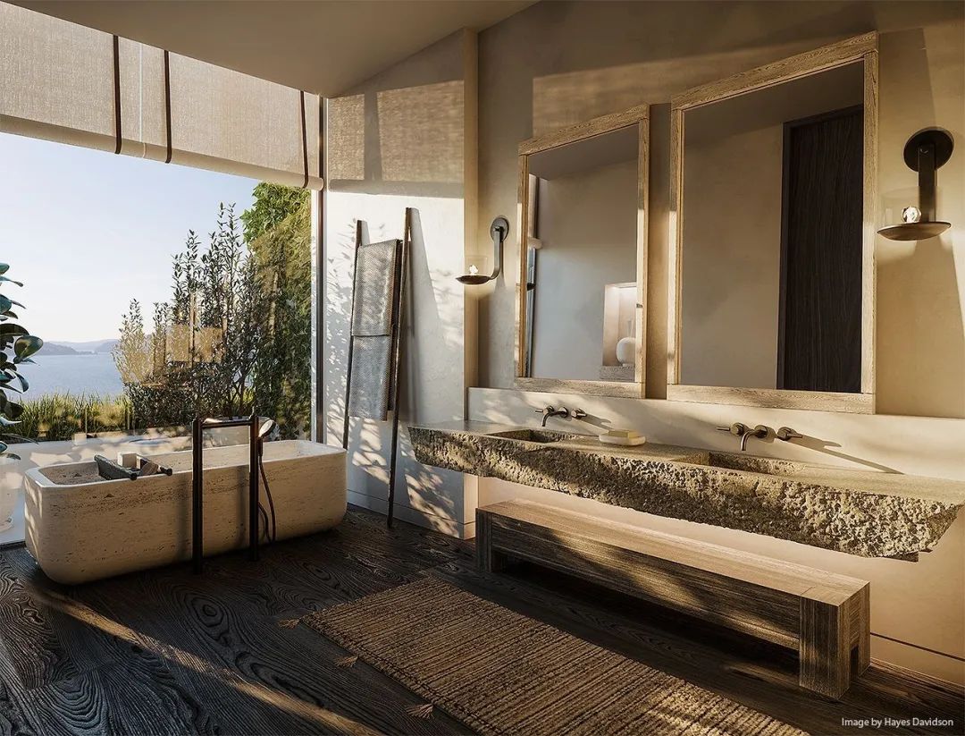 yabu还在浴室中融入了侘寂风,不出意外,这种极端质朴自然,让人沉静