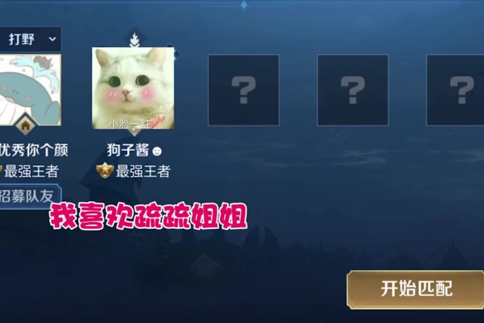 搞笑王者荣耀我喜欢疏疏姐姐至于你