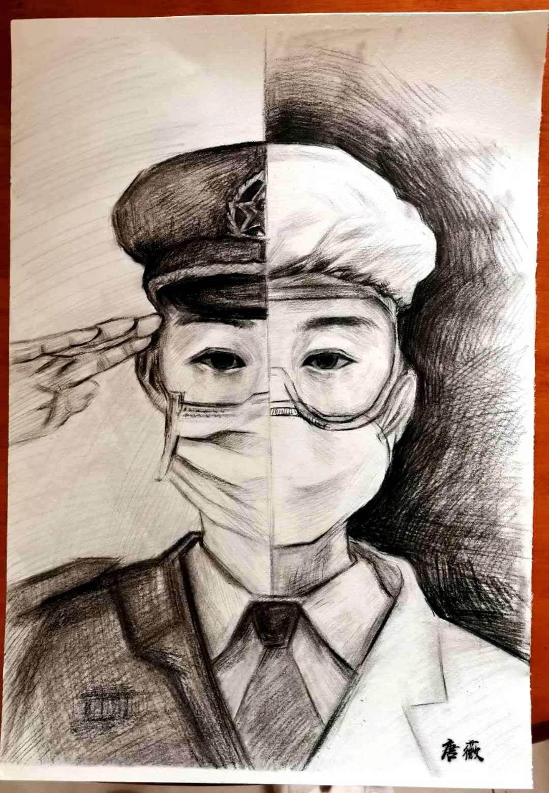 最美逆行者素描画图片