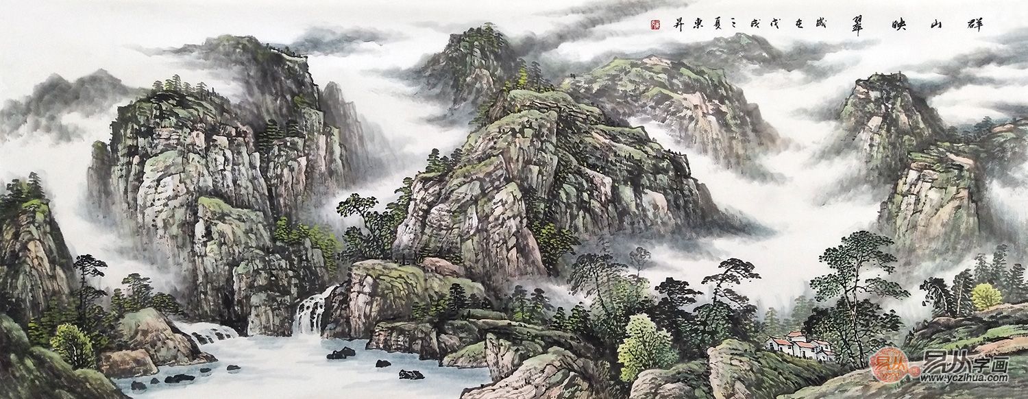 画家赵洪霞的这一幅彩墨山水作品,巧用色彩使画面更有深邃感,画面近景