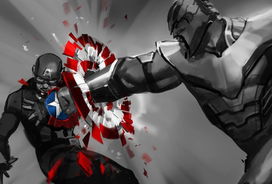 在原电影中,美国队长的圆形盾牌是被灭霸的大砍刀砍碎的,不过在这个