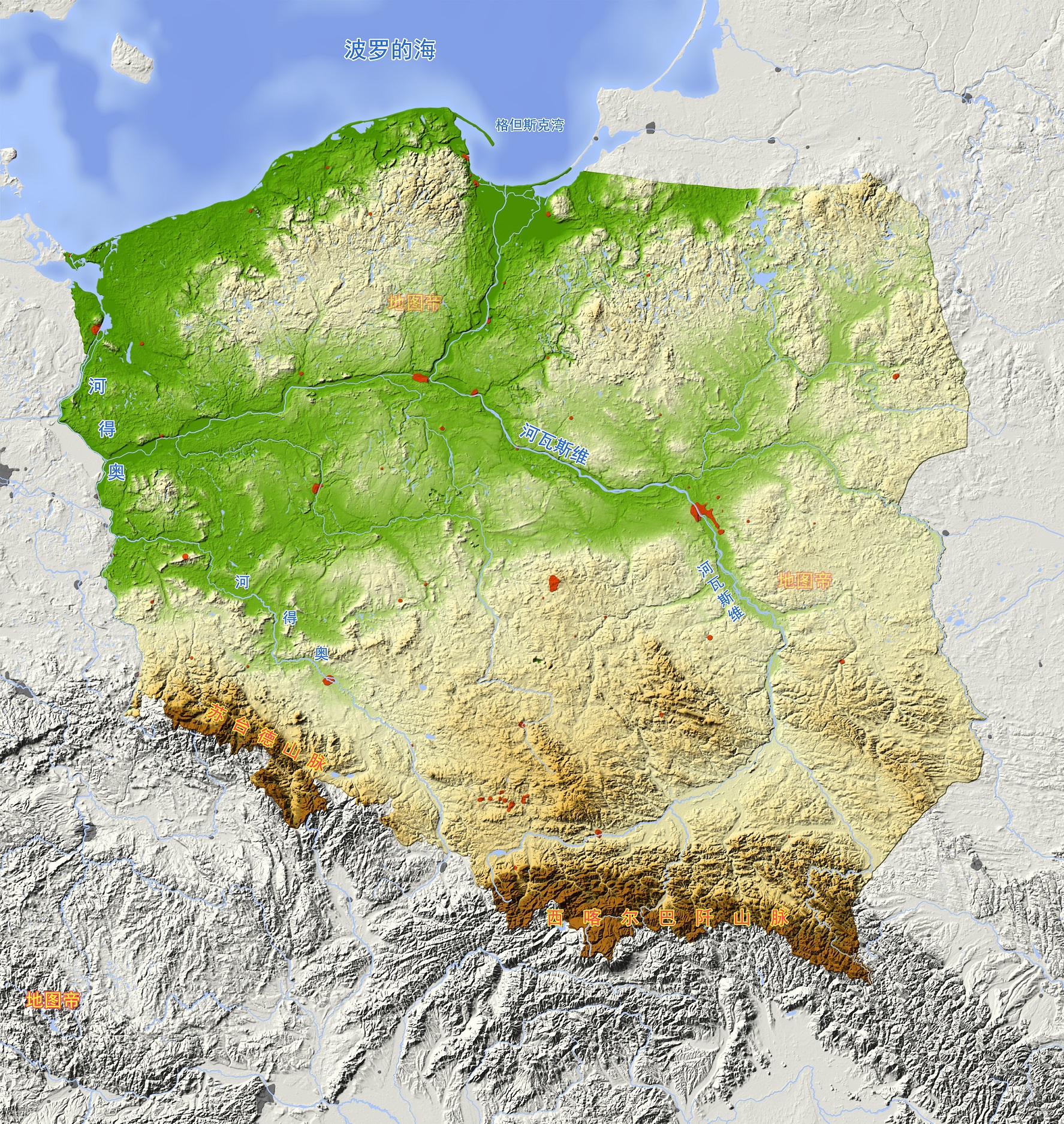 波兰分层设色地形图图片