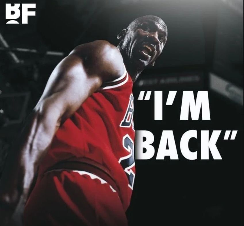 乔丹在阔别nba赛场近两年之后,宣布回归, 只有简单的几个词:im back