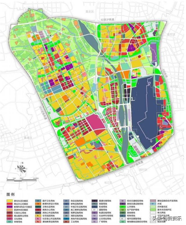 土地使用规划图虹桥主城片区未来发展的总目标为"面向全球,面向未来