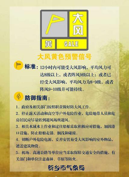 9级新乡发布大风黄色预警能刮飞提醒今天下班赶紧回家