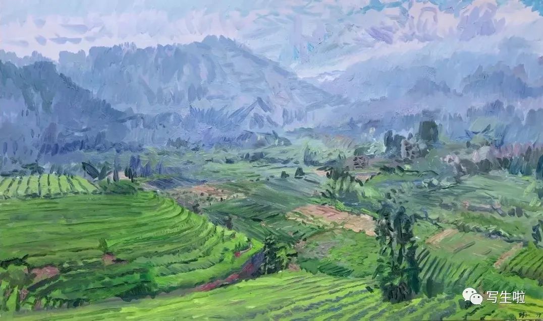 《祖师岭》120×200cm 布面油画 2018年《观音山老阵地》240×80cm 布