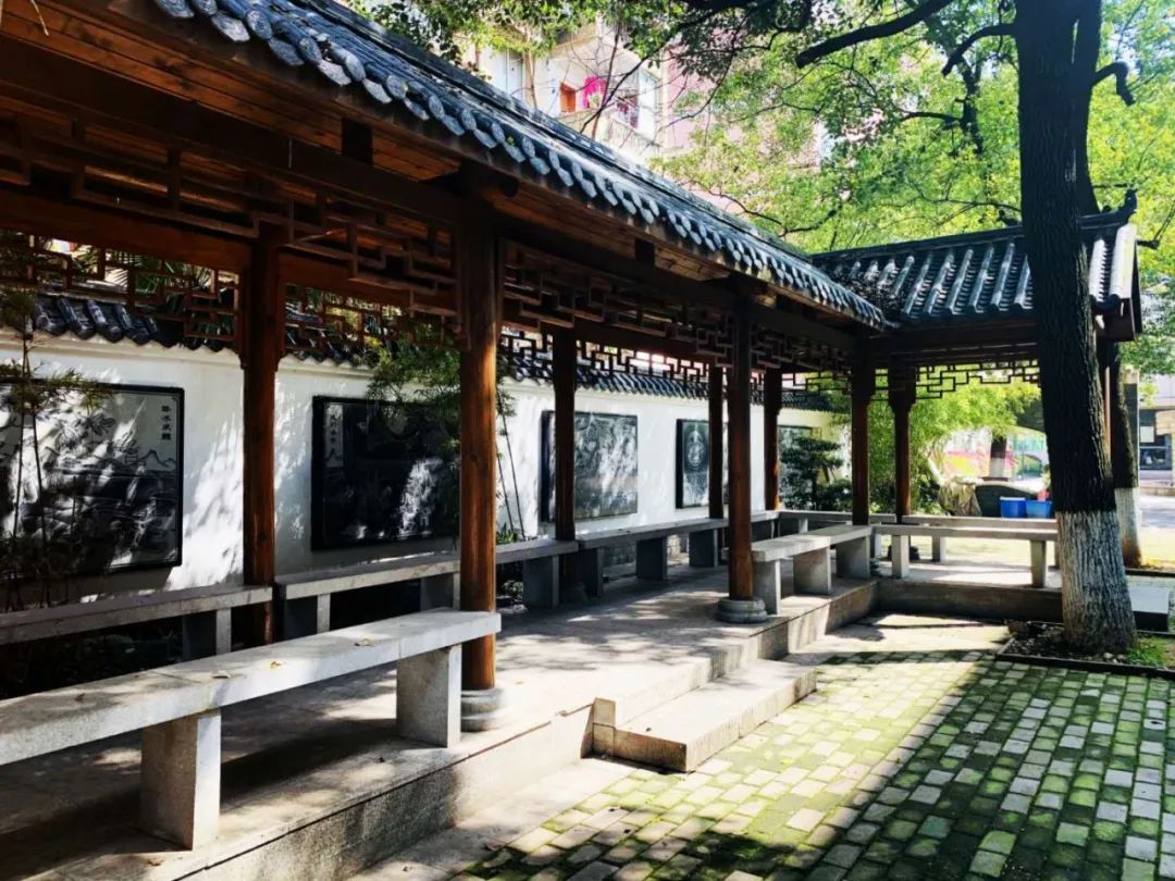 文化回廊边的《二十四孝图》想你卓越砖上刻着校徽的石凳月亮山上的