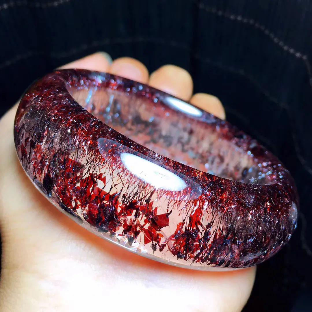 极品大美货 巴西天然金草莓晶七彩光手镯,草莓晶手镯,草莓晶,红云母片