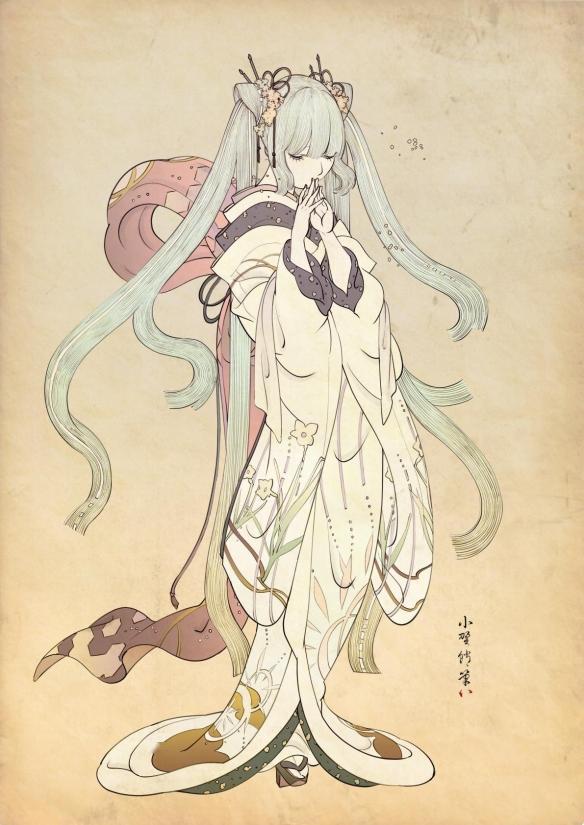 古典美日本画师绘制浮世绘画风迪士尼公主