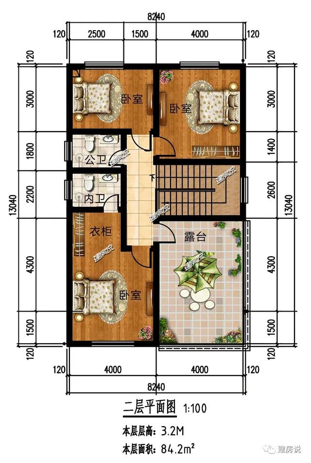 農村建房圖紙面寬8米佔地108平現代風別墅33萬建一棟生活樂逍遙