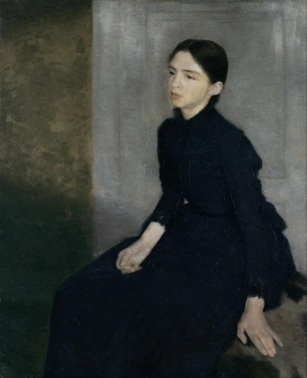哈莫修伊《妹妹安娜的肖像》,1885john longstaff-lady in grey,1890