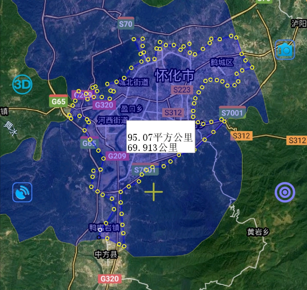 怀化市区(鹤城区)今天我们通过测量怀化市各区县市的城区面积,并进行