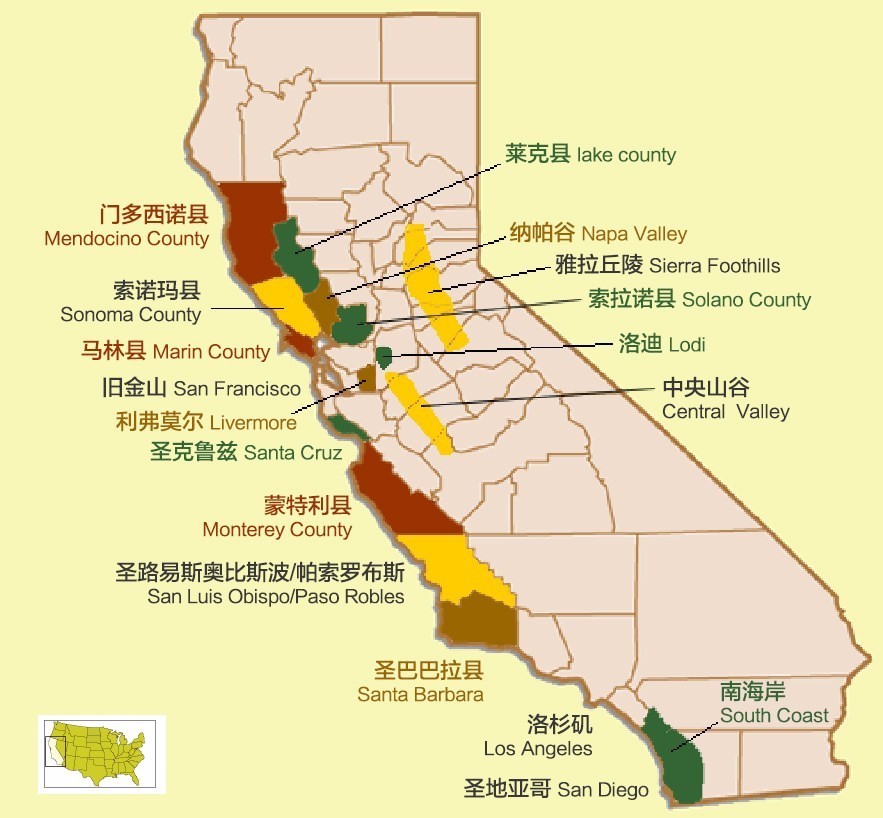 美国加州行政区划图图片
