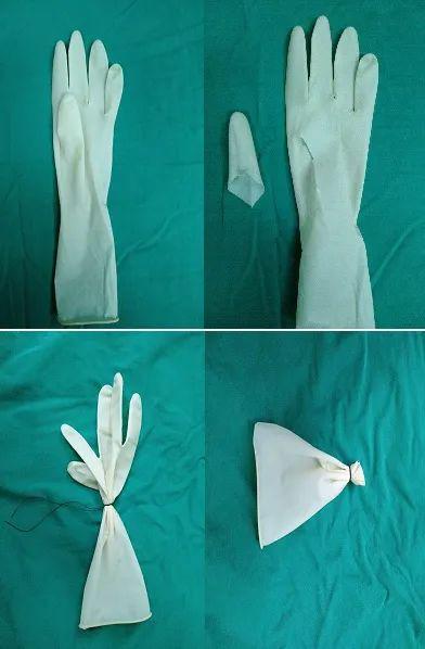 手套皮即手套二层包装纸,剪成10×10cm大的方块用来分类存放术中取出