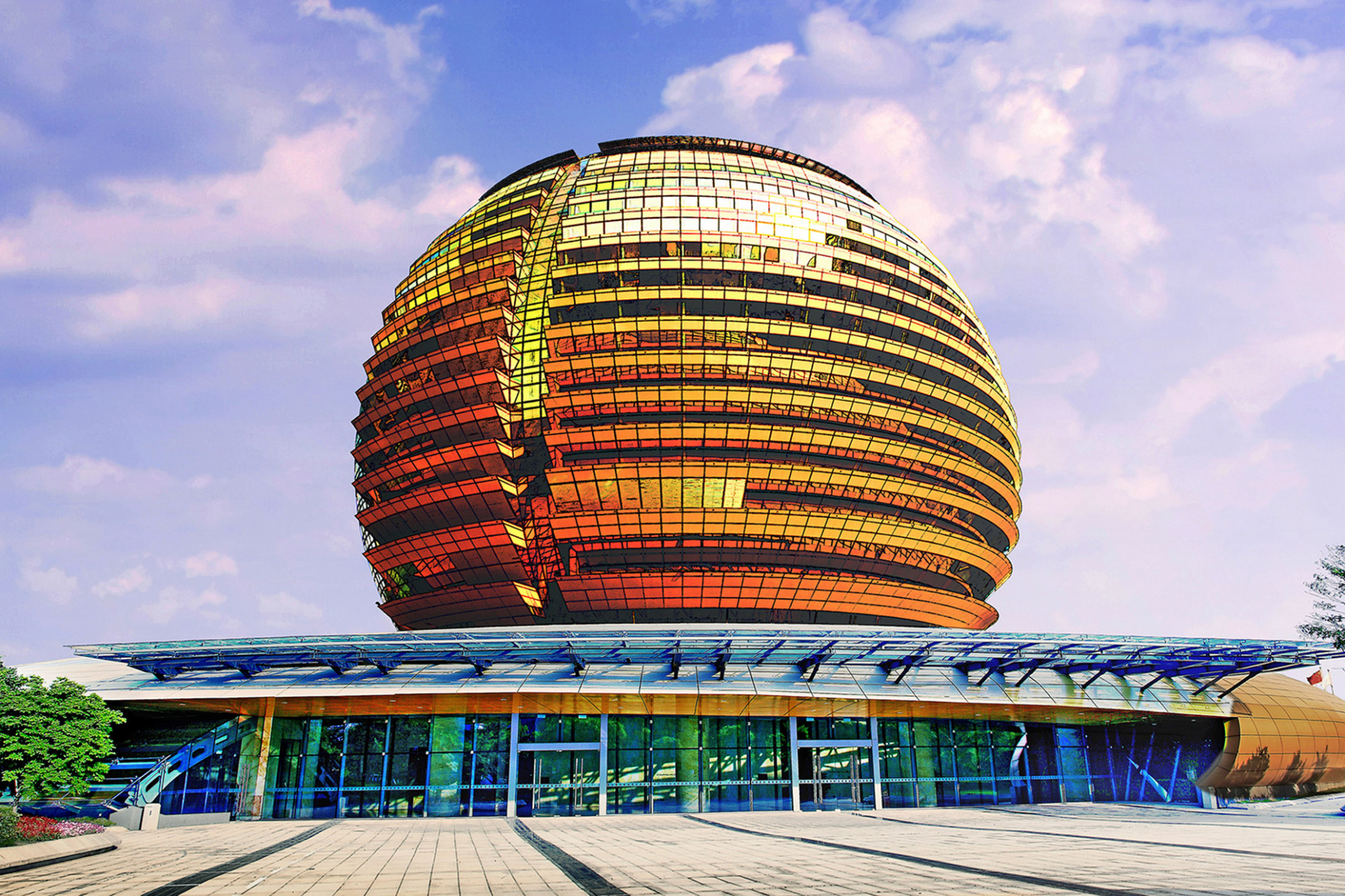 原创浙江最具代表性的一座建筑是大型综合建筑外观是金色巨型圆球