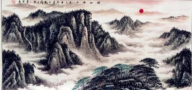 在山顶之上,远远望去巍峨壮丽,这就是水墨山水画带给我们的视觉冲击力