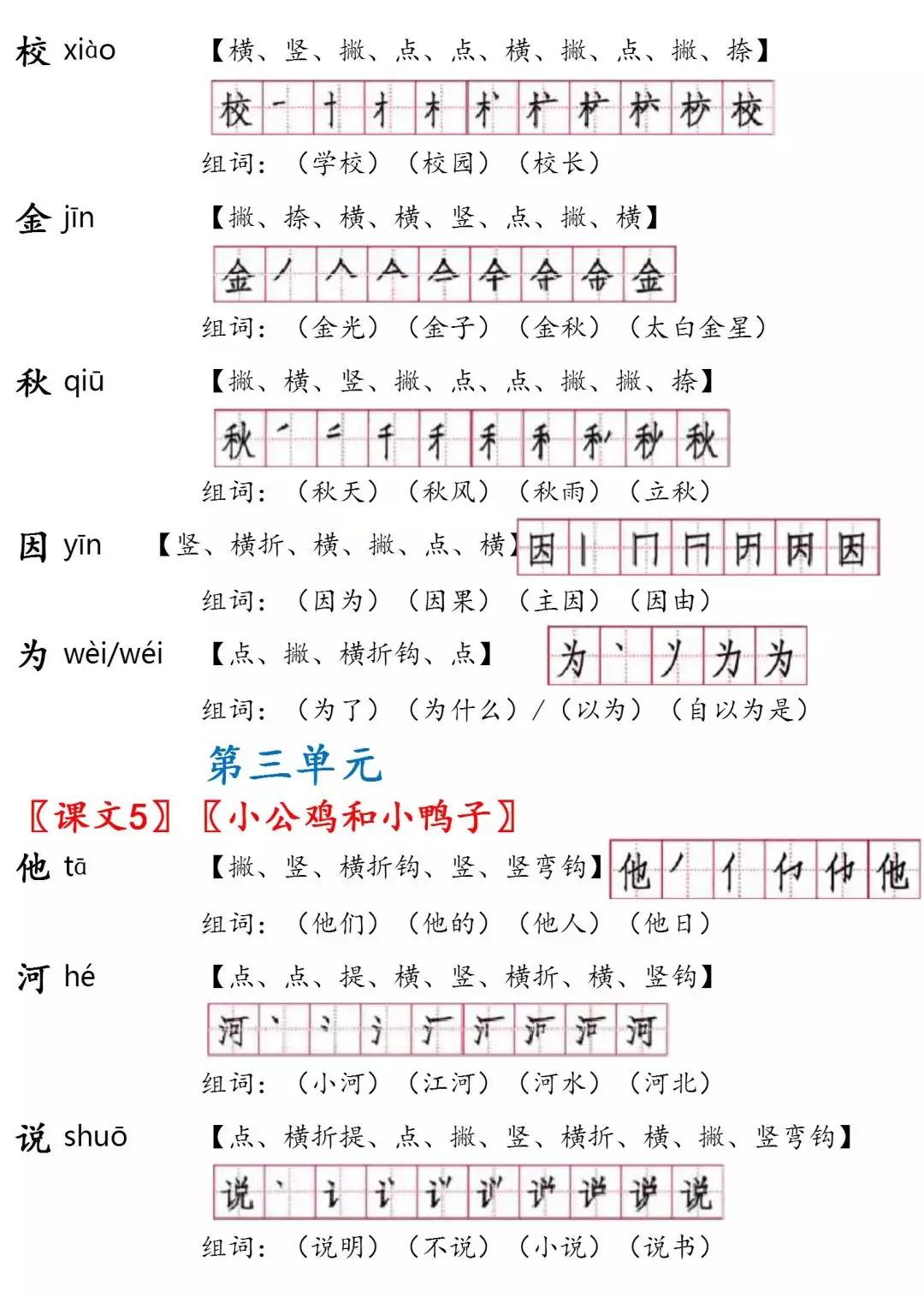 一年级语文下册18单元全课生字注音笔顺组词