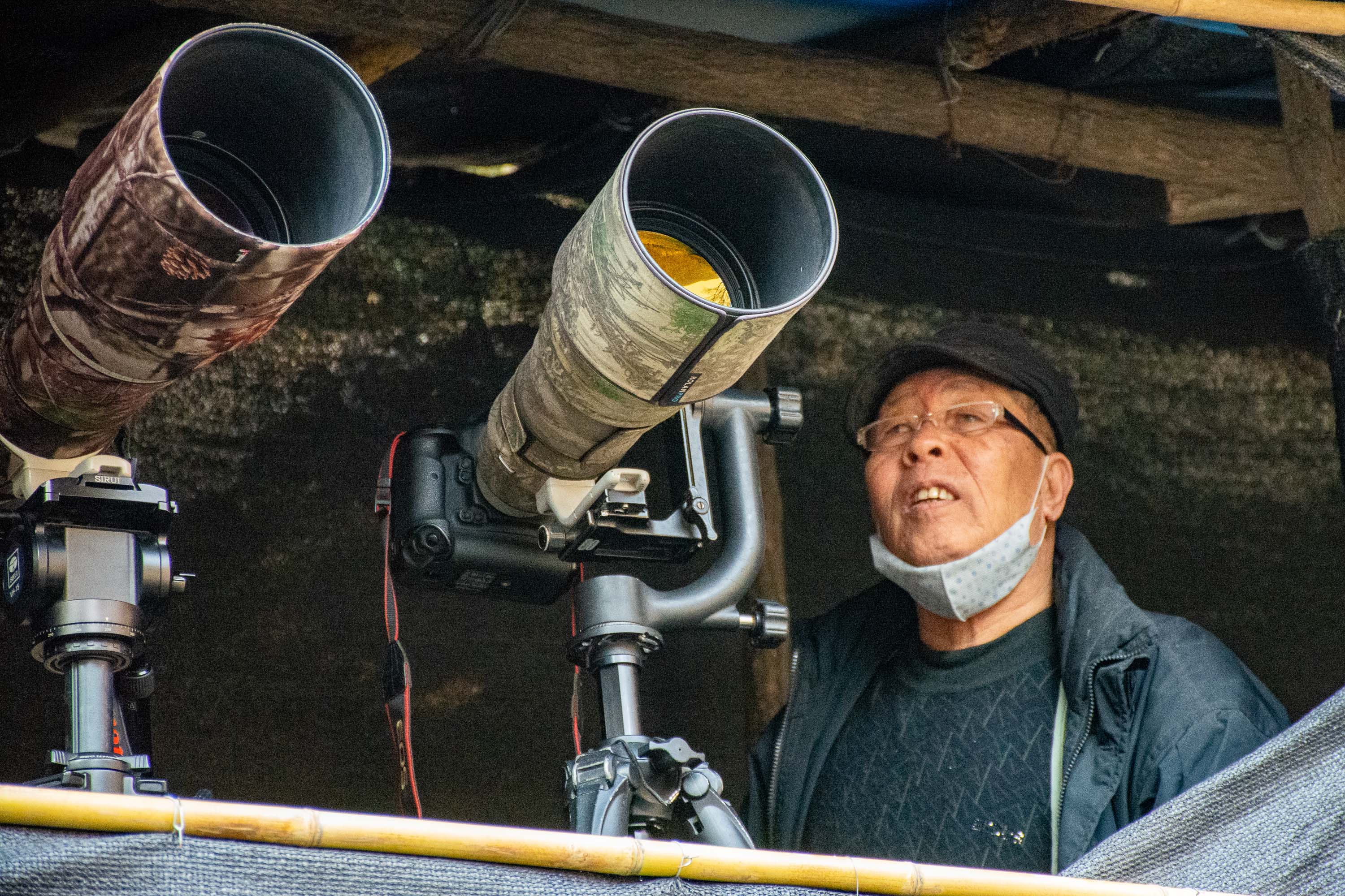 实拍"长枪短炮""打鸟",伪装酷似军事阵地,汉子诱鸟日进千金_老余