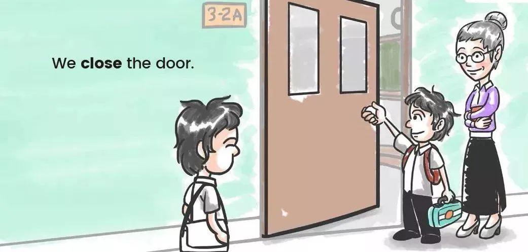 we close the door.我们关上门.we sit and wait.我们坐下等.