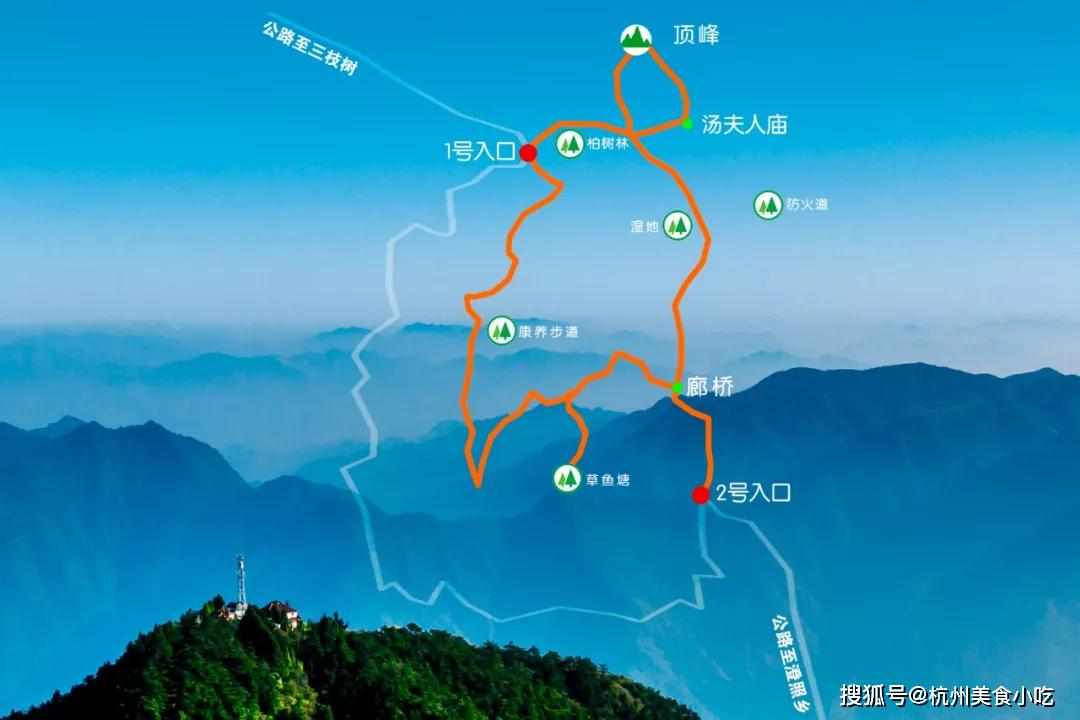 夫人庙→湿地→防火道→康养步道→草鱼塘→敕木山(1号入口→县城一