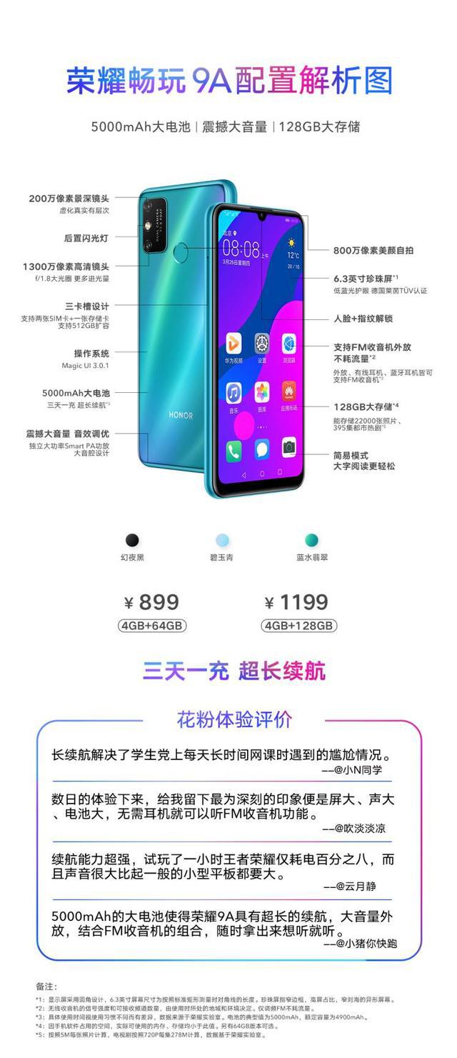 三天一充超长续航 荣耀畅玩9a发布 配置全方位解析来了!