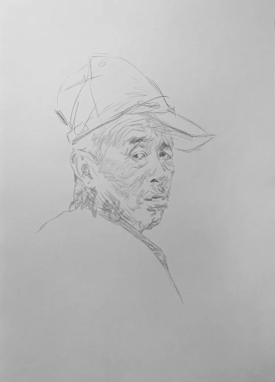每日一画素描头像戴帽子的老年人飙地画室