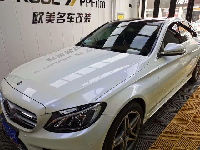 低调奢华青岛奔驰c白色改色亮面白变蓝