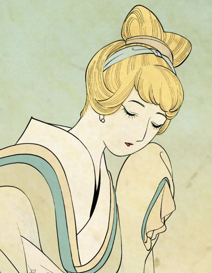将传统与流行结合,他创作浮世绘风格的迪士尼公主,令人眼前一亮