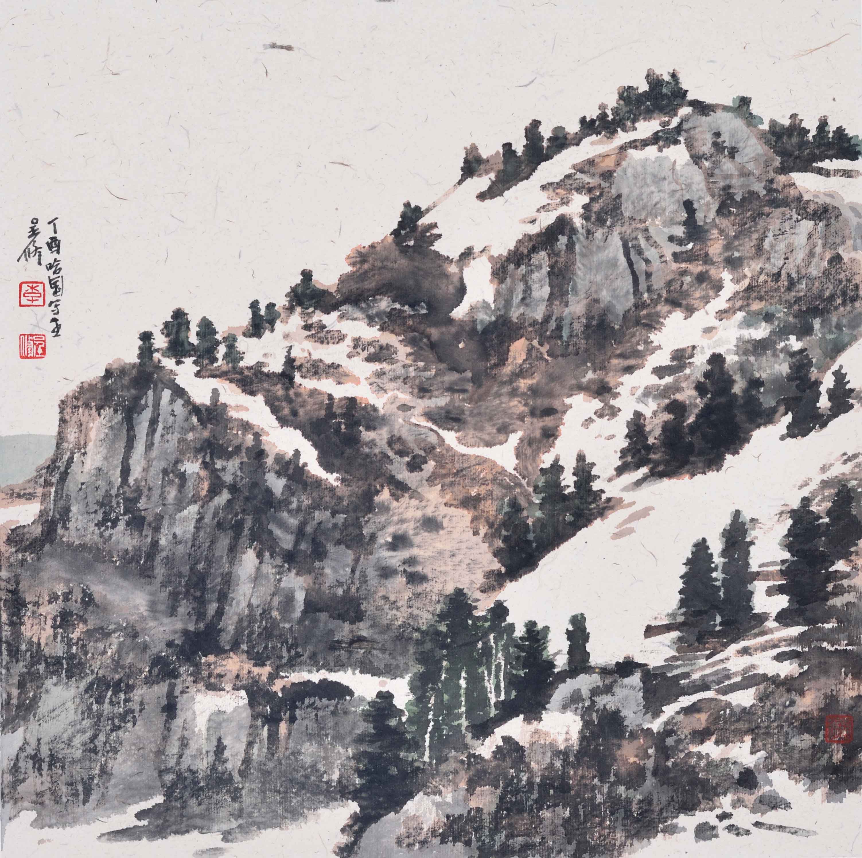 每日一画哈萨克斯坦麦迪奥雪山写生