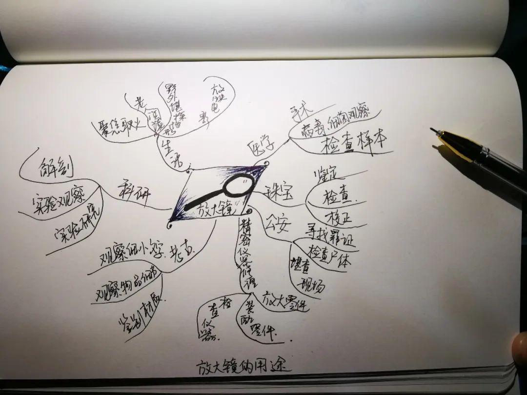 已完成的"放大镜的用途"思维导图再请孩子们练习放大镜的正确使用方法