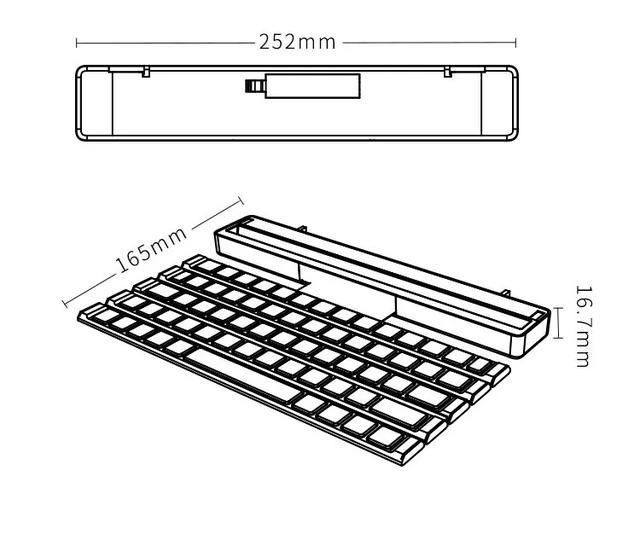 展开后,键盘的尺寸为252mm*165mm*16.7mm,大小合适,操作也非常舒适.