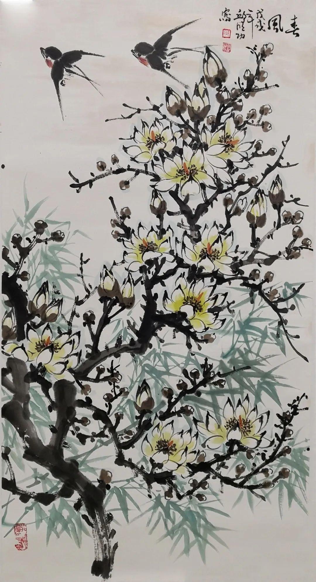 (山东画家邱明功作品138x68cm)(山东著名画家张宝珠作品170x70cm)