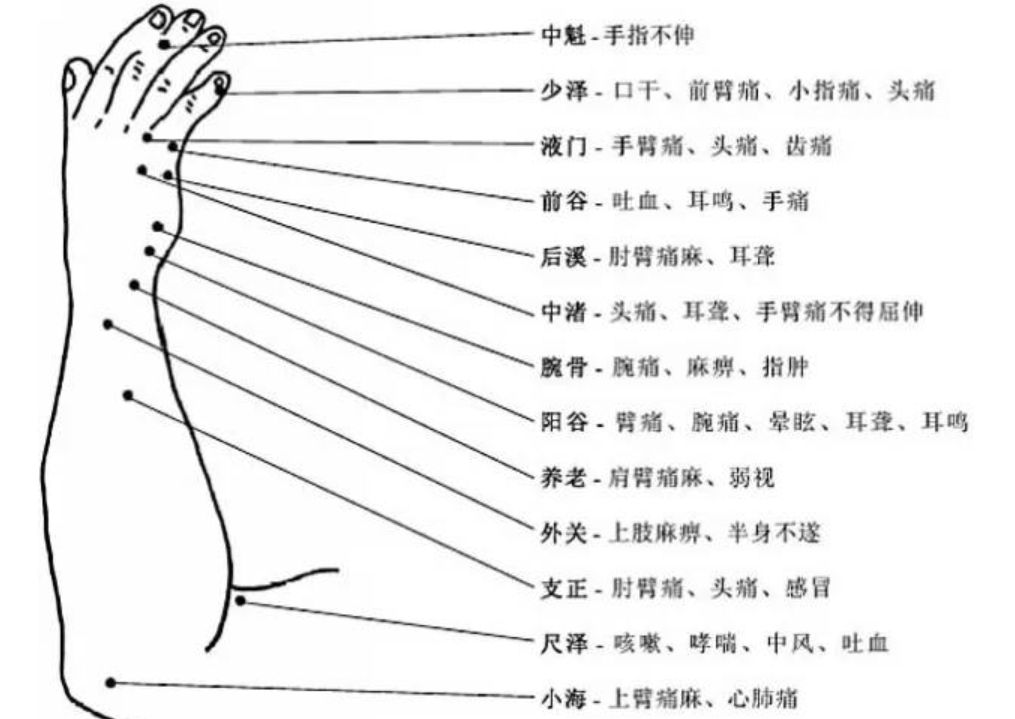 第二部分主要包括中魁穴,少澤穴,液門穴,前谷穴