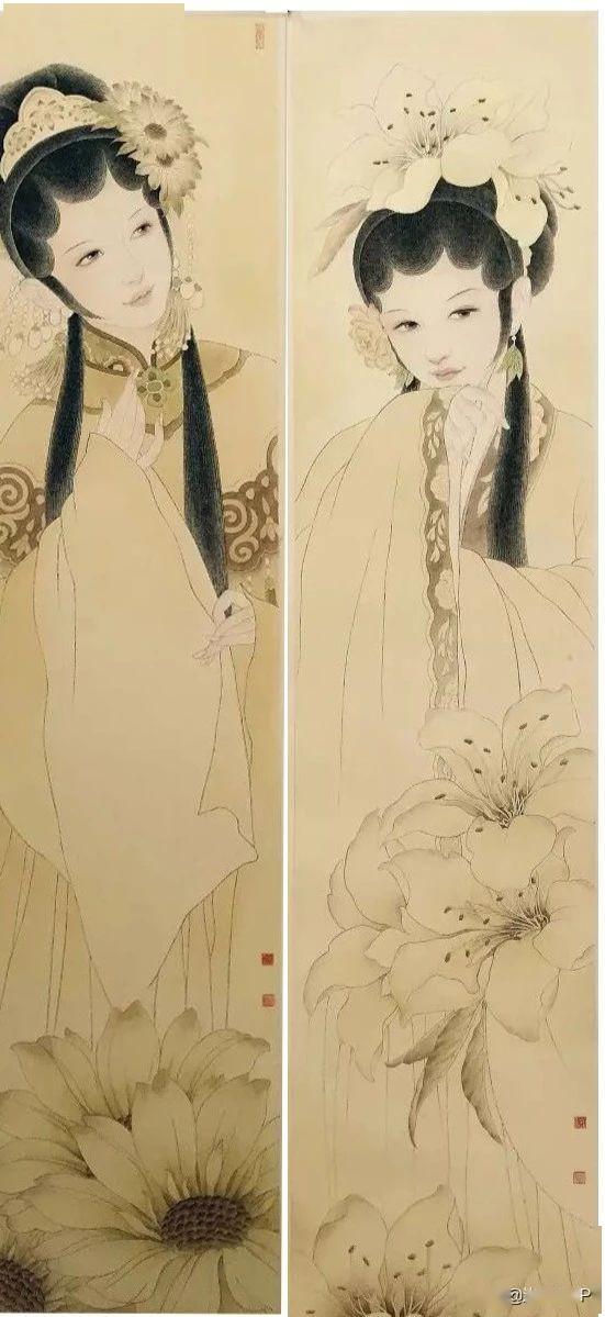 超级大美的十二花神图欣赏付洛红的工笔仕女画