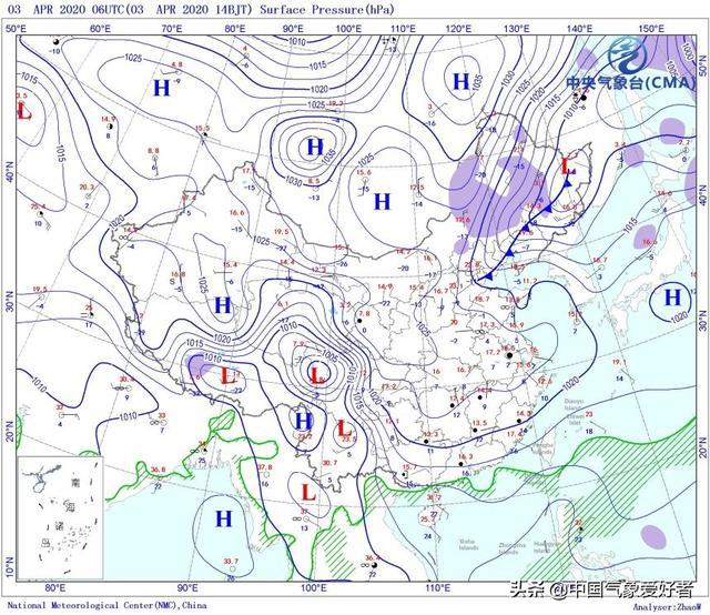 而这样的大风是因为一股新冷空气正在南下,今天下午的地面天气图上看